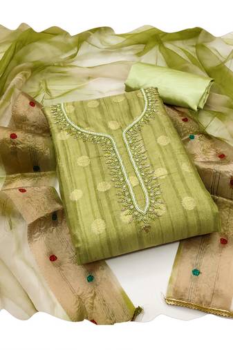 Handcrafted ethnic green colour faux cotton salwar kameez for graceful festive looks in girlish style