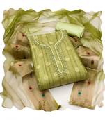 Handcrafted ethnic green colour faux cotton salwar kameez for graceful festive looks in girlish style