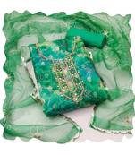 Handcrafted ethnic green colour organza salwar kameez for graceful floral designer looks in trendy style