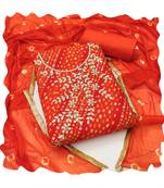 Handcrafted ethnic orange colour faux cotton salwar kameez for graceful traditional bandhnai looks in festive style