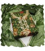 Handcrafted ethnic green colour organza salwar kameez for graceful floral designer looks in girlish style