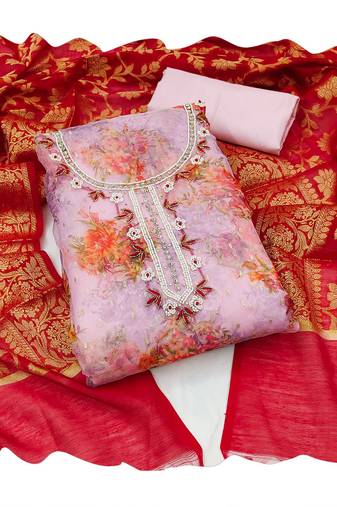 Handcrafted ethnic pink colour organza salwar kameez for graceful floral designer looks in girlish style