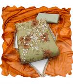 Handcrafted ethnic beige colour art silk salwar kameez for graceful floral designer looks in girlish style