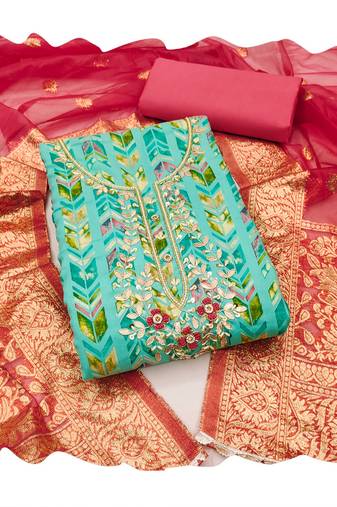 Handcrafted ethnic sea green colour art silk salwar kameez for graceful sohisticated looks in smart printed style