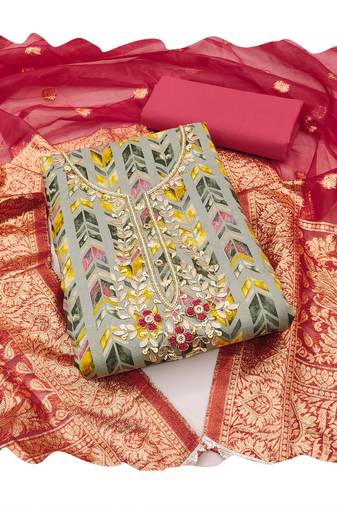 Handcrafted ethnic multi colour art silk salwar kameez for graceful sohisticated looks in smart printed style
