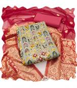 Handcrafted ethnic multi colour art silk salwar kameez for graceful sohisticated looks in smart printed style