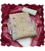 Handcrafted ethnic beige colour art silk salwar kameez for floral looks in girlish style