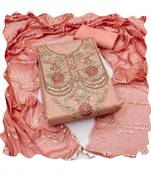 Handcrafted ethnic peach colour art silk salwar kameez for graceful wedding looks in trendy style