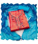 Handcrafted ethnic orange colour art silk salwar kameez for graceful party wear looks in traditional style