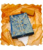 Handcrafted ethnic blue colour art silk salwar kameez for graceful party wear looks in traditional style