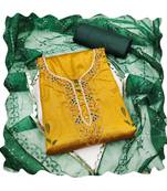 Handcrafted ethnic mustard colour art silk salwar kameez for graceful party wear looks in traditional style