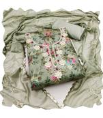 Handcrafted ethnic green colour art silk salwar kameez for graceful beautiful floral looks in girlish style