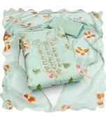 Handcrafted ethnic sea green colour organza salwar kameez for graceful beautiful floral looks in girlish style