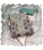 Handcrafted ethnic green colour organza salwar kameez for graceful heavy partywear looks in designer style