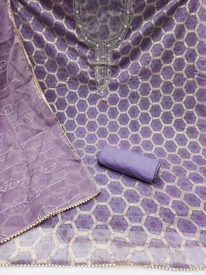 Handcrafted ethnic purple colour organza salwar kameez for graceful heavy partywear looks in style 3