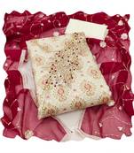 Handcrafted ethnic cream colour faux cotton salwar kameez for graceful heavy partywear looks in style