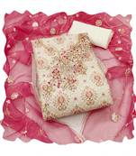 Handcrafted ethnic cream colour faux cotton salwar kameez for graceful heavy partywear looks in designer style