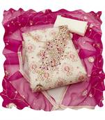 Handcrafted ethnic cream colour faux cotton salwar kameez for graceful heavy partywear looks in designer style