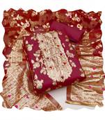 Handcrafted ethnic maroon colour organza salwar kameez for graceful heavy partywear looks in designer style