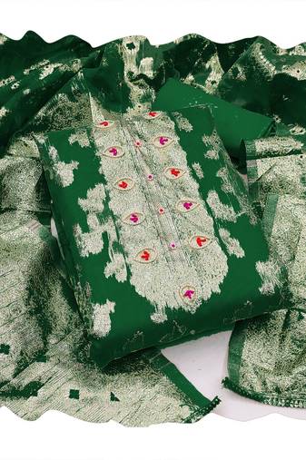 Handcrafted ethnic green colour organza salwar kameez for graceful heavy partywear looks in designer style