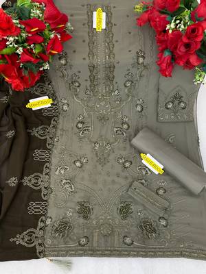 Mehendi embroidered faux georgette semi stitched salwar suit 4