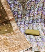 Handcrafted ethnic multi colour organza salwar kameez for graceful heavy partywear looks in style