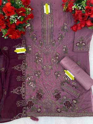 Light purple embroidered faux georgette semi stitched salwar suit 4