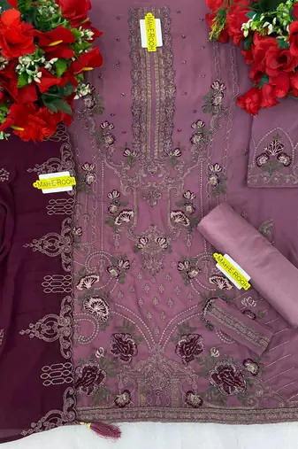 Light purple embroidered faux georgette salwar suit