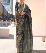 Black Handloom Silk Jacquard Woven Saree With Blouse
