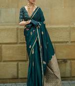 Dark Green Satin Silk Jacquard Woven Saree With Blouse
