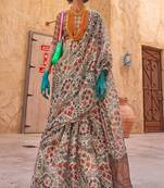 Off White Handloom Tissue Printed Saree With Blouse