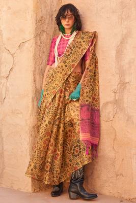 Mustard Handloom Tissue Printed Saree With Blouse 1