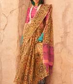 Mustard Handloom Tissue Printed Saree With Blouse