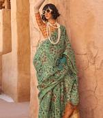 Pista Green Handloom Tissue Printed Saree With Blouse
