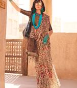 Cream Handloom Tissue Printed Saree With Blouse