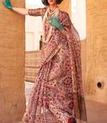Light Pink Handloom Tissue Printed Saree With Blouse