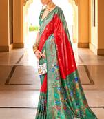 Red Silk Jacquard Woven Saree With Blouse