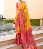 Mustard Silk Jacquard Woven Saree With Blouse