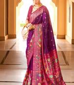 Purple Silk Jacquard Woven Saree With Blouse