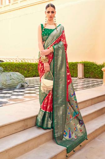 Red Silk Jacquard Woven Saree With Blouse