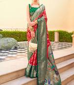 Red Silk Jacquard Woven Saree With Blouse