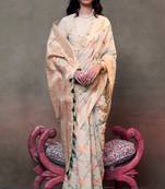 Cream Span Cotton Jacquard Woven Saree With Blouse