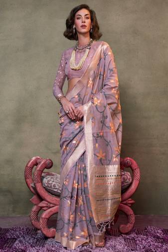 Onion Pink Span Cotton Jacquard Woven Saree With Blouse