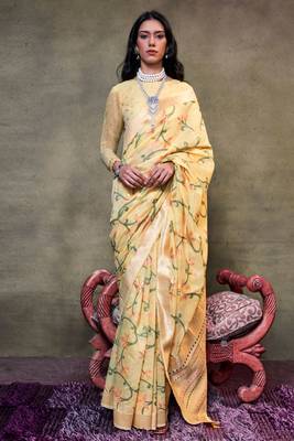 Yellow Span Cotton Jacquard Woven Saree With Blouse 1