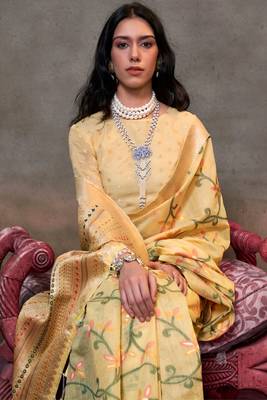 Yellow Span Cotton Jacquard Woven Saree With Blouse 2