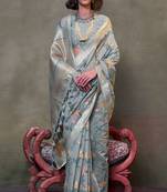 Grey Span Cotton Jacquard Woven Saree With Blouse