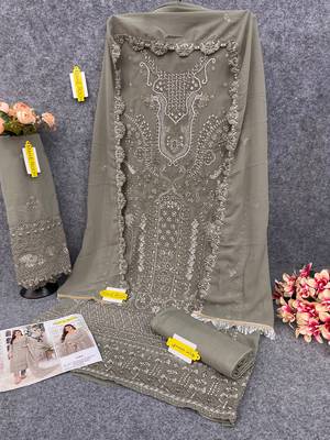 Grey embroidered faux georgette semi stitched salwar suit 4