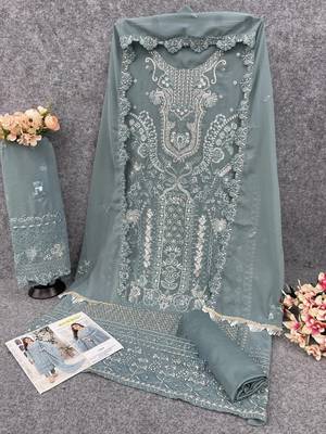 Light blue embroidered faux georgette semi stitched salwar suit 4