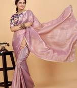 Two-Toned Elegance Crush Fabric Saree with Zari Lace & Floral Digital Blouse