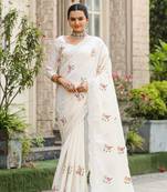 White soft Tussar silk Embroidary Border & Butti saree with Blouse